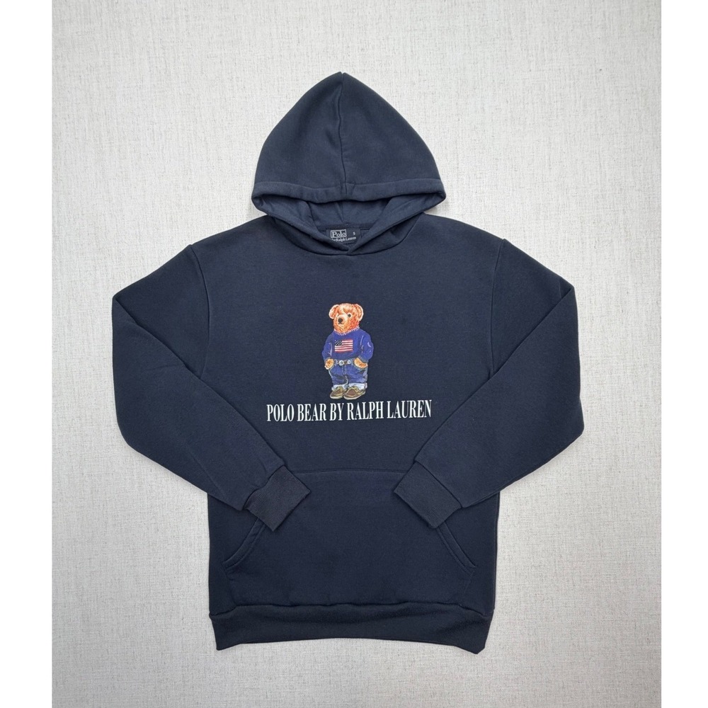 Polo Ralph Lauren Polo Bear Hoodie Navy Blue Graphic Sweatshirt Mens Small